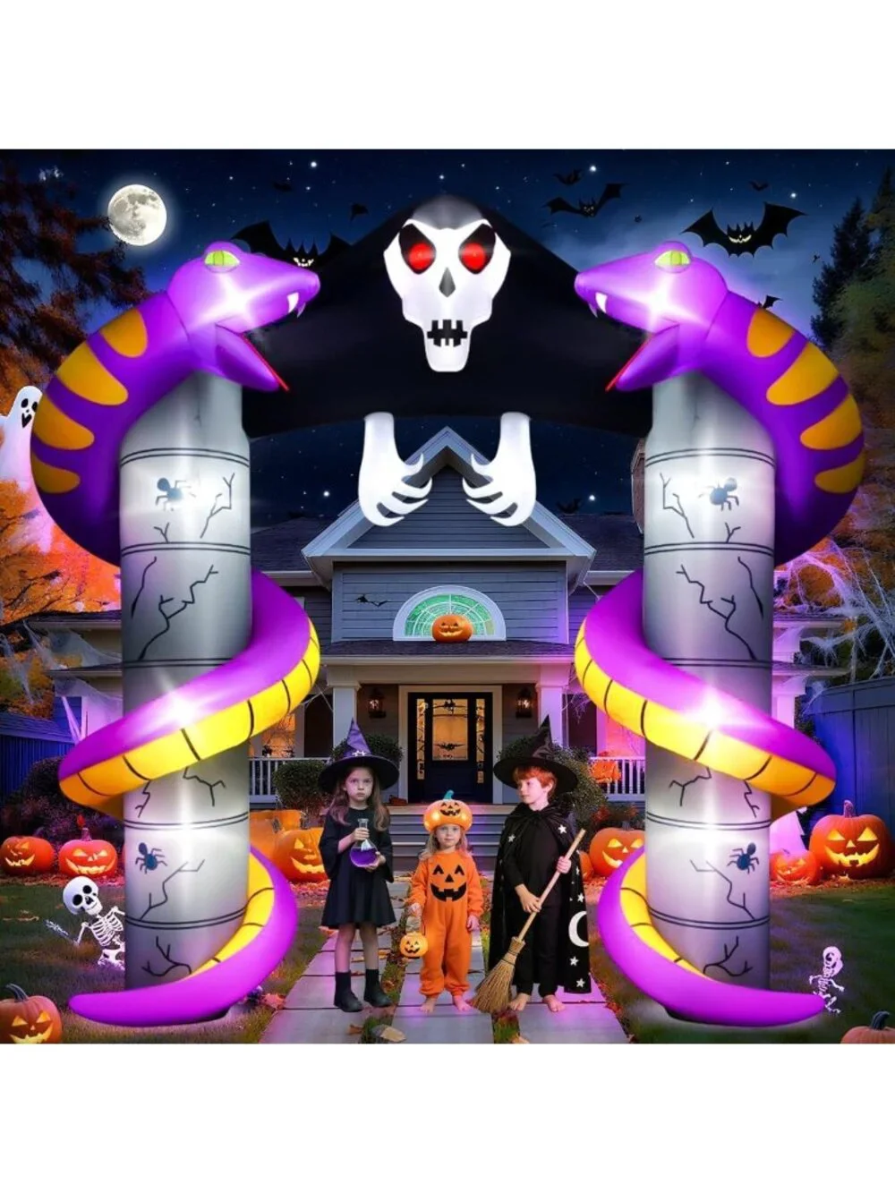 10FT Inflatable Ghost Archway - Scary Halloween Yard Decor with LEDs for Parties